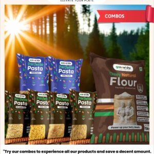 gonourishy 100% sharbati aata / flour and sooji / semolina pasta combo 777 product image mountain backdrop